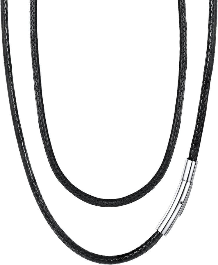 FaithHeart 2mm/3mm Noir Cordon Cuir pour Pendentif Homme Femme, 40/45/50/55/65/70/75 cm, Collier Cuir Fermoir Acier Inoxydable Waterproof Rope Chain Necklace