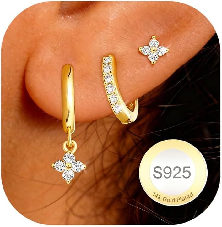 AVOTTO 3 Paires Boucles D'oreilles femme Argent Hypoallergénique Boucle d oreille Femme or Argent Huggie Clou Creoles D'oreille Piercings
