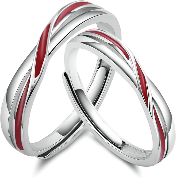 Bague pour homme en argent sterling avec la ligne rouge en argent sterling de mariage, anneaux réglables pour homme et femme