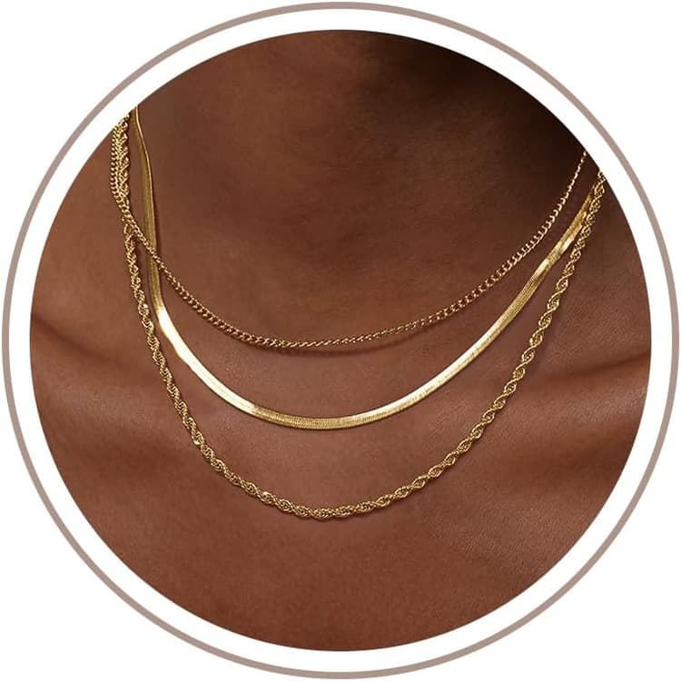 Freekiss Women's Layered Necklace Set - 3 Piece Dainty Gold Jewelry for Everyday Stacking | 14K Gold Plated Snake Chain, Rope Chain, Cuban Chain | Adjustable Length 14-18.5 Inch | Gift Ready