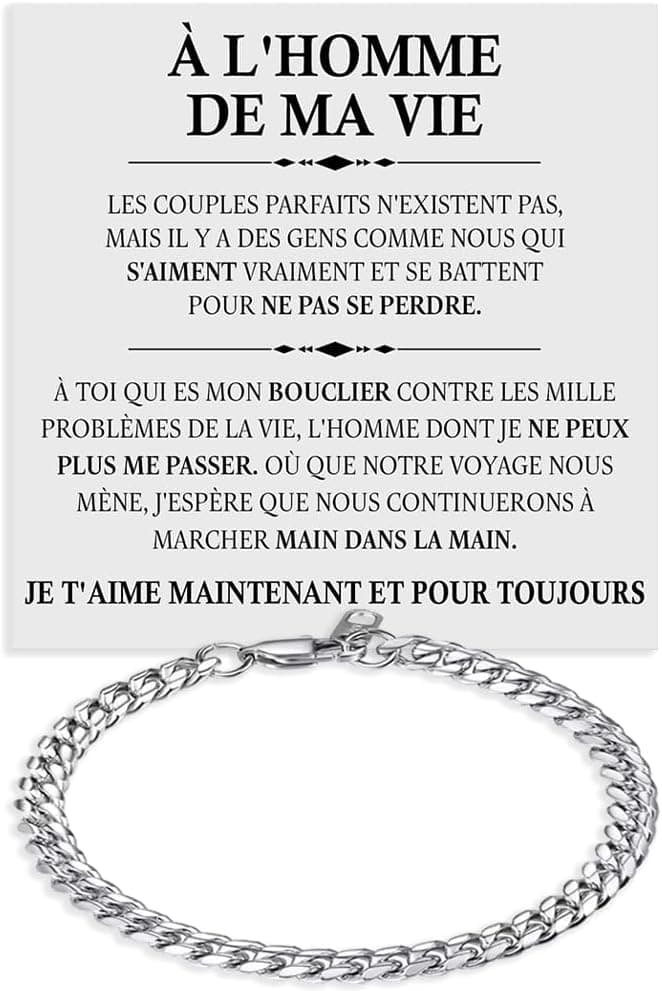 Bracelet Cubain Homme en Acier Inox Poli Mari Fiancé Copain tu es spécial Je t'aime beaucoup - Idées Cadeaux pour lui pour Noël anniversaire - Coffret avec DÉDICACE inclus