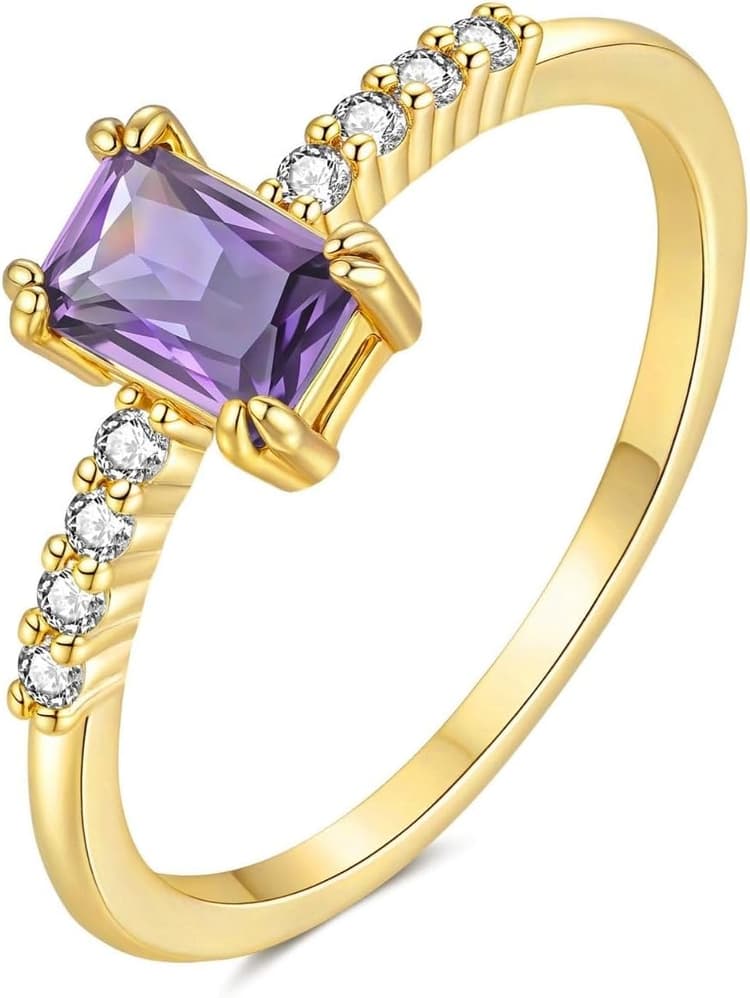 Joo&Rind Bague Femme Or Bague en Pierre de Naissance Fine et Délicate Anneaux CZ Bijoux Cadeau d'anniversaire pour Maman Amie