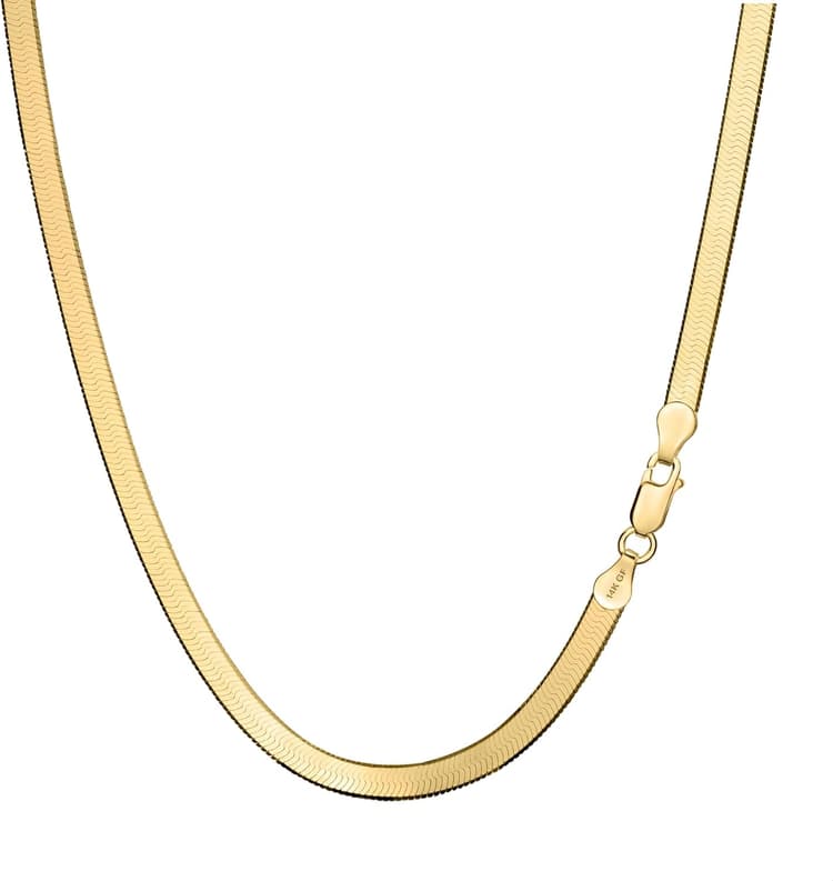 Gold Chain for Women & Men,14K Gold Necklace for Women &Men Flat Snake Chains Womens Herringbone Choker Chains Necklaces 4MM 18in/20in/22in/24inchs