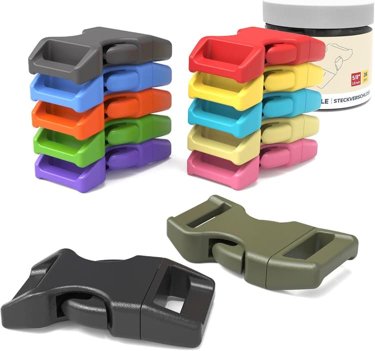 Abma Lot de 36 Boucle Plastique 16mm (5/8") Bracelet Paracorde Mini Clip - Multi