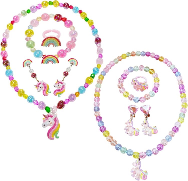 2 Ensembles De Bijoux Pour Enfants Rainbow Horse, Bracelets Colorés, Chaînes De Perles De Dessins Animés, Ensembles De Bijoux Créatifs Et Intéressants.