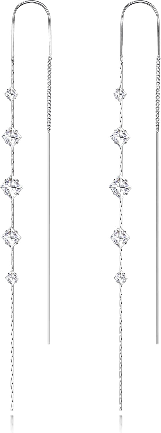 Ritach Silver Dangle Earrings for Women Long Silver Earrings Sparkly Dangle Drop Cubic Zirconia Jewelry for Gifts