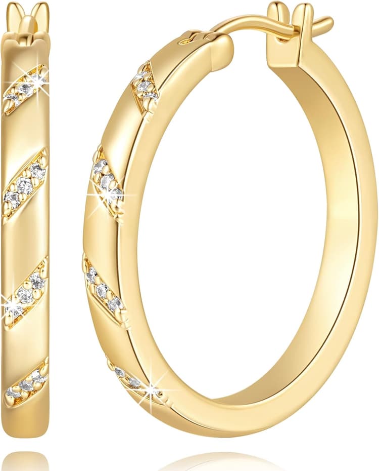 ELEBEST Gold Hoop Earrings for Women 14K Gold Earrings for Women Cubic Zirconia Earrings Hoops Subtle and Delicate with Cubic Zirconia Hoop Earring for Womens 20/25mm