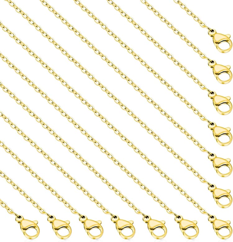 Lot de 10 chaînes dorées en acier inoxydable - 45 cm - Chaîne à maillons avec fermoir mousqueton - Chaîne serpent pour travaux manuels, pendentifs, bracelets