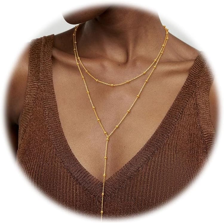 Dochais Chaîne Longue en Y Pour Femmes-Collier Multi-rangs en Or 14k Avec,Bijoux Pour Femmes, Chaîne Longue élégante Femme, Ensemble De Chaînes, Bijoux Simples Or
