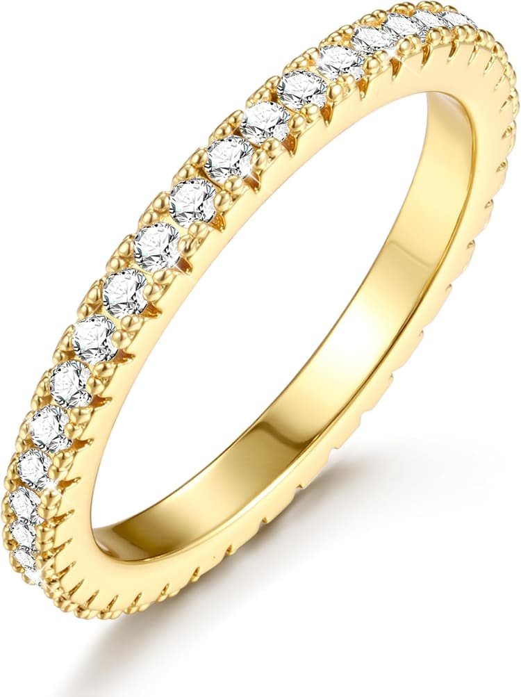 CASSIECA Bague Femme Argent Or, Eternel Alliance Bague Cubic Zirconia 2.5MM Bagues fin Anneau Fiançailles Mariage Promesse Alliance, Bijoux Mariee Tailles 49.3-60