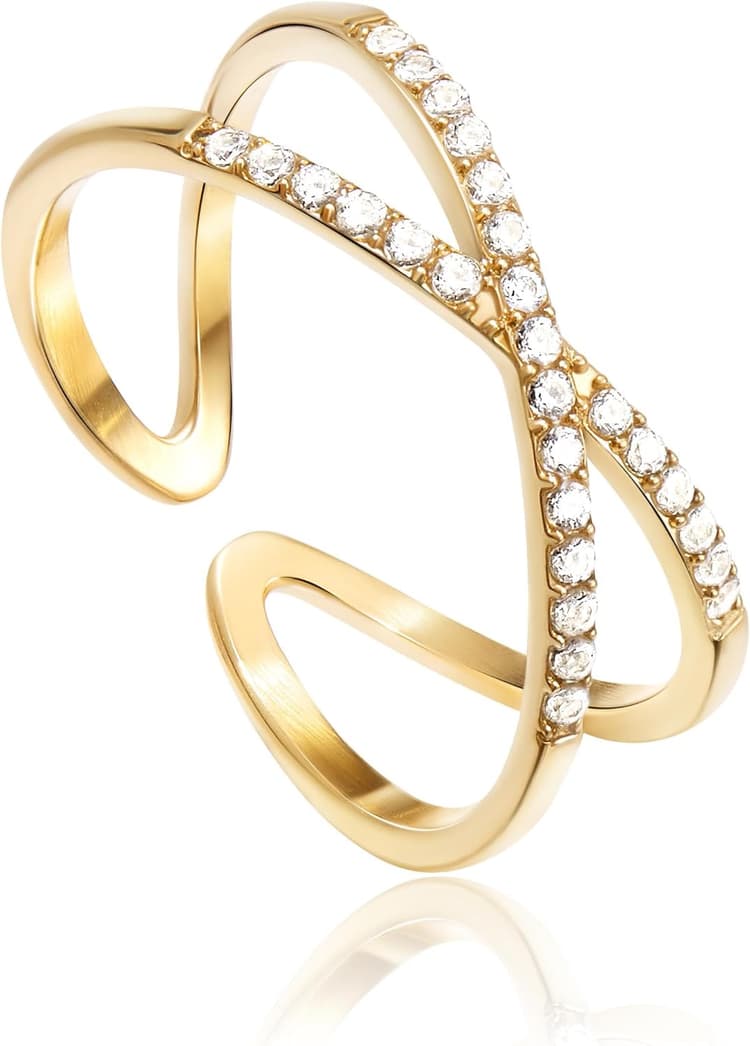 Gold Engagement Rings for Women, Wedding Promise Rings for Her, Diamond Pinky Thumb Eternity Band Jewelry for Couples Non Tarnish Size 5-12