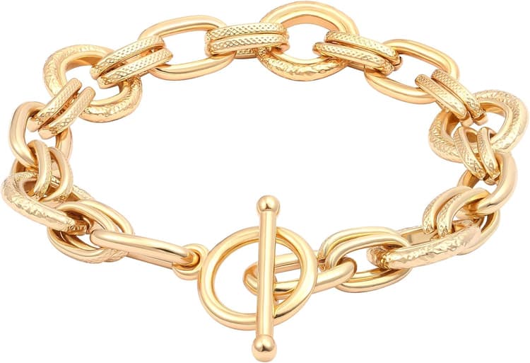 SOFYBJA 18k Gold Plated Personalized Chunky Cuban Oval Link Chain Bracelets for Men Toggle Rope Bracelet Jewelry for Women