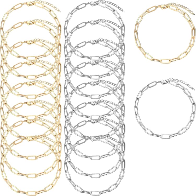 20 Pcs Snake Charm Bracelet Chain Adjustable Charm Bracelet Kit 3mm Dainty Snake Chain Bracelets Chain with Heart Lobster Clasp Extender Chain for Christmas DIY Women Jewelry Making Gifts Supplies