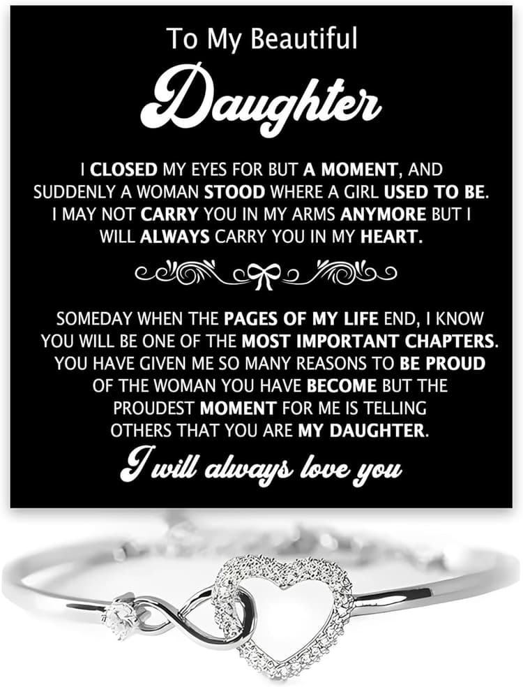 VIRAGIL Daughter Infinity Bracelet Gift from Mom and Dad, Daughter Jewelry Gift with Heartfelt Message Card & Box - Meaningful Present for Graduation, Birthday, Wedding, Christmas