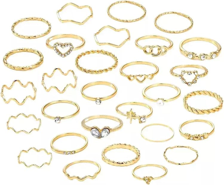 28 Pièces Bague Femme Or, Vintage Réglable Empilables Bagues, Rétro Minimaliste, Fantaisie Bague Phalange Ensemble, Cadeaux de Bijoux Tendance pour Femmes