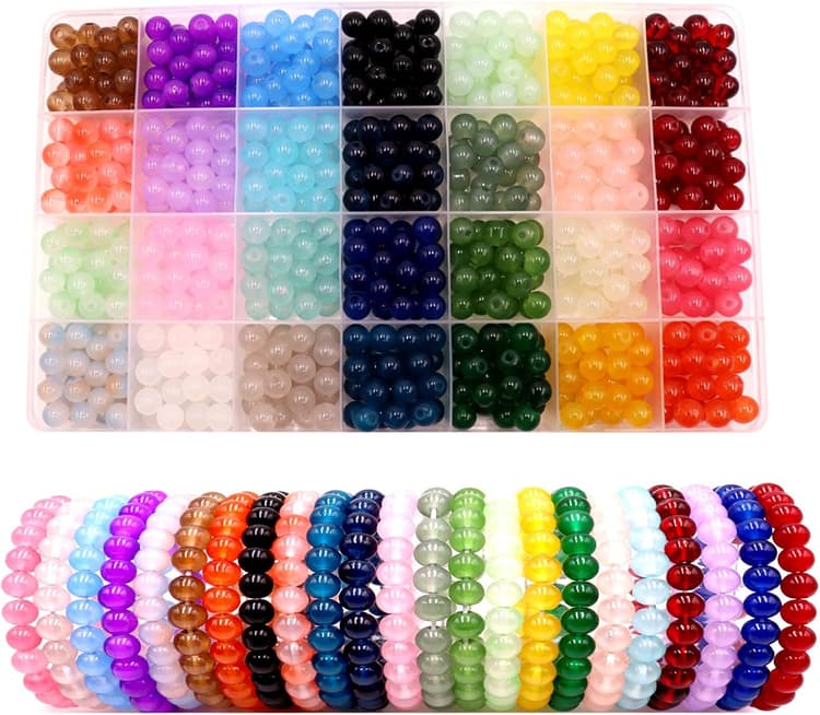 Perles pour Bracelet 8mm Rond Perle avec Boite Pierre Naturelle pour Bracelet Brillante Perles Rondes Pierres Naturelles Cristal avec Trou Kit de Fabrication de Bijoux de Bracelet DIY (700Pcs)