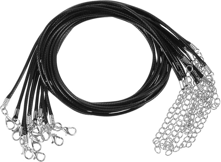 Cordon de collier en cuir, lot de 10 cordons noirs en corde cirée pour pendentifs avec fermoir mousqueton pour la fabrication de bijoux, colliers, bracelets, perles, breloques (2 mm, 50 cm)