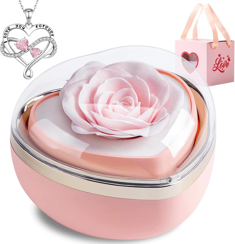 Coffret Cadeau Rose Eternelle - Forme de cœur Boîte à Bijoux Rose Éternelle, Boite Cadeau à Fleurs Préservées, Femme boîte de Roses pour La Saint-Valentin,Fête des mères,Anniversaire
