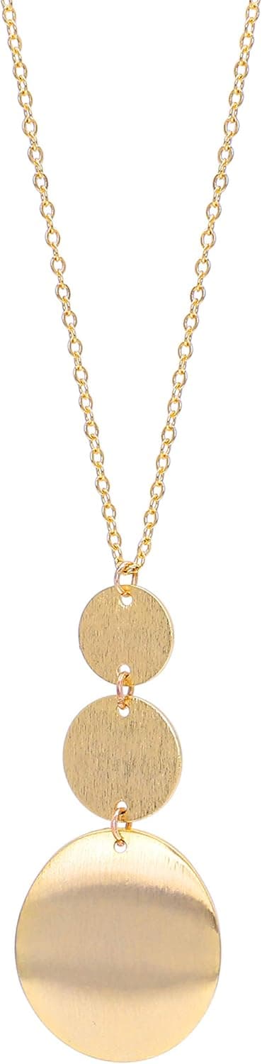 PERNNLA PEARL Long Disc Pendant Necklace for Women 18K Gold Plated Sweater Chain Fashion Jewelry