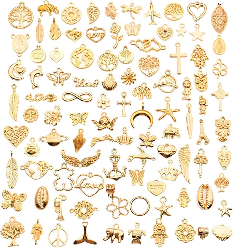 Lot de 100 Charms Breloques pour Bijoux DIY,Pendentifs Mixte pour Colliers,Bracelets, Boucles d'Oreilles,Artisanat Vintage, Idéal Création Bijoux Pendentif Charm Style Esthétique