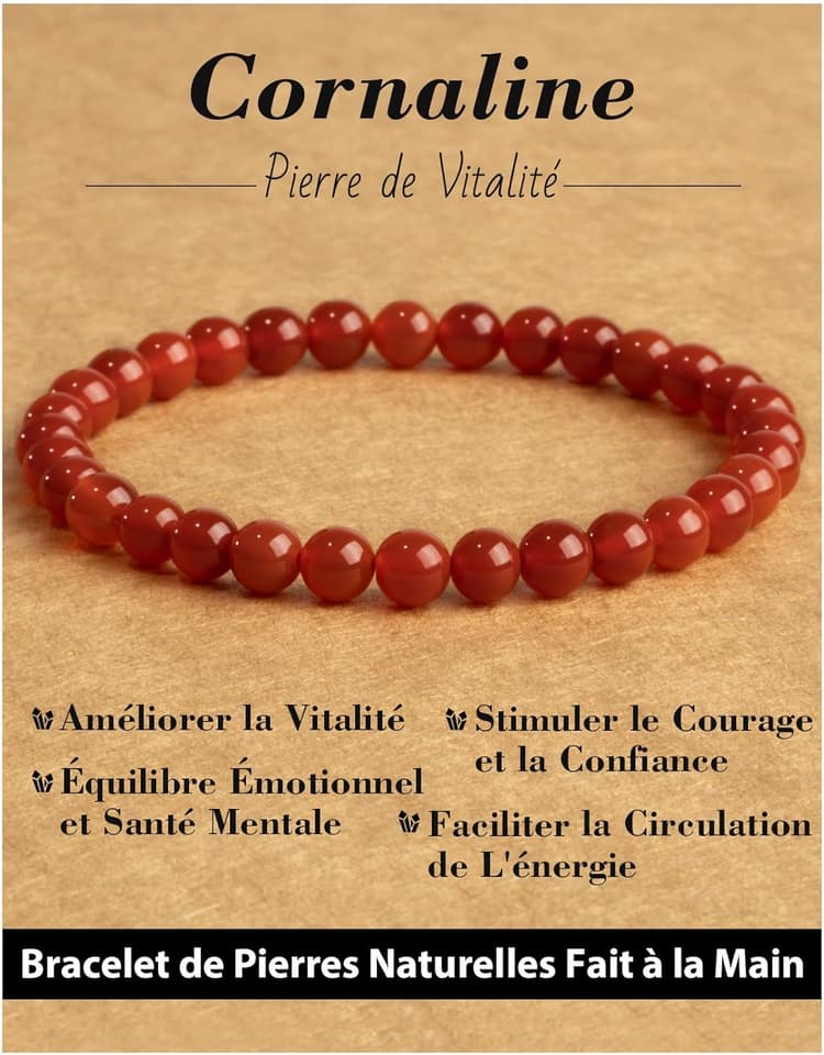 Bracelet en Pierres Naturelles 6 mm pour Femme et Homme, Bracelets en Perles Élastiques de Cristal Thérapeutique, Cadeaux de Bijoux pour Noël, Anniversaires et Autres Occasions Spéciales