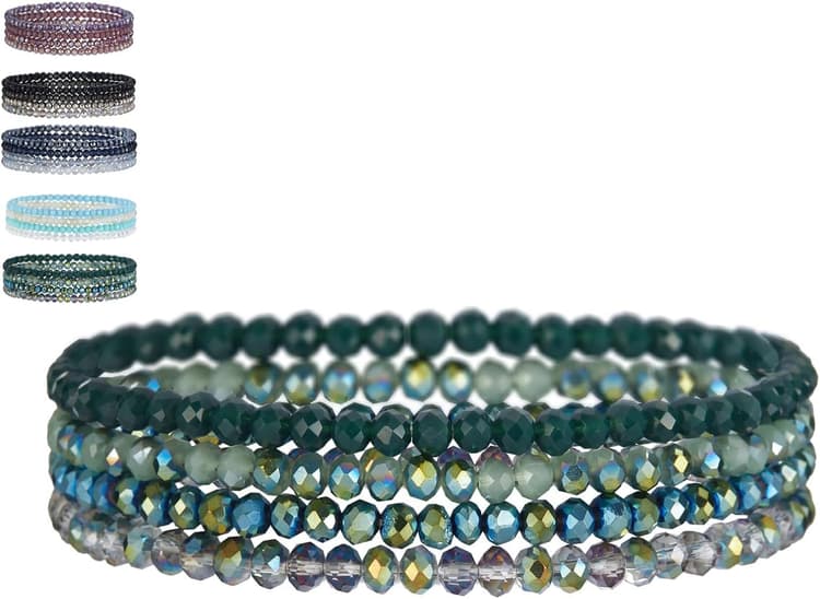 Bracelet de Bohème en Perles de Cristal 4 Pièces Bracelet Pierre Naturelle Femme Réglable Bracelets de Perle Cristaux Multicouches