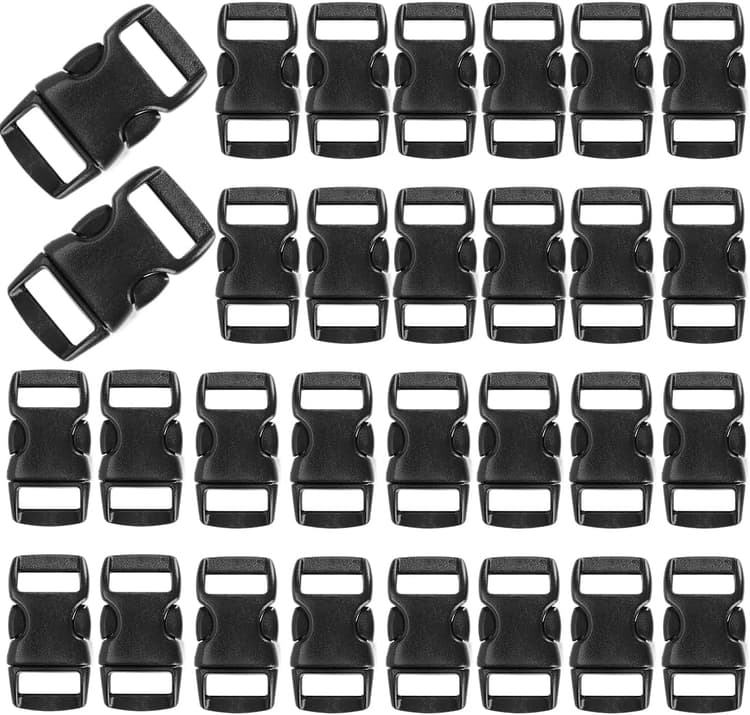 Lot de 30 boucles à clip en plastique robuste pour sangles de 10 mm, fermetures à clic pour colliers de chiens et chats, bracelets en paracorde, attaches pour sac à dos (29x15x5 mm) (Noir)