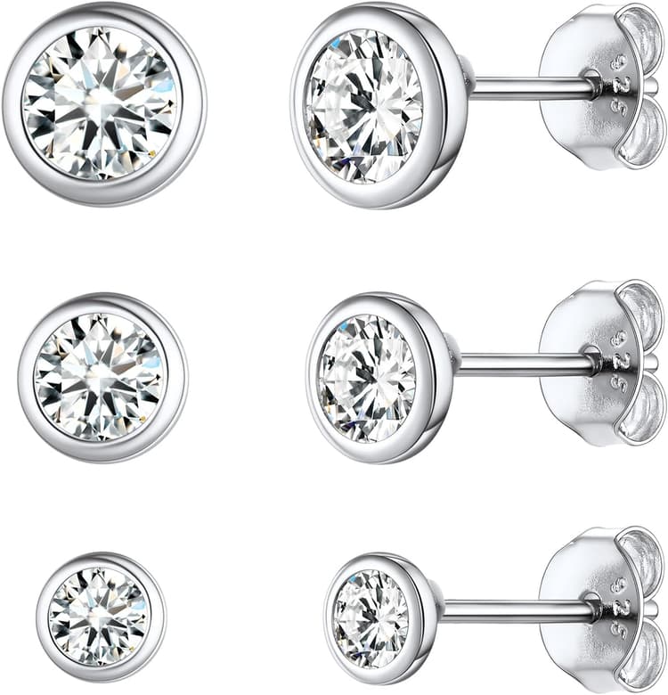 ChicSilver 3/4/5 Paires Boucle d’oreille Argent Femme-Lot de Petite Puce d’oreilles Plaqué Or/Rose Or/Argent 925 Cubique Blanc Cartilage Piercings Diamètre 3/4/5mm,Bijoux Fantaisie pour Femmes Fille