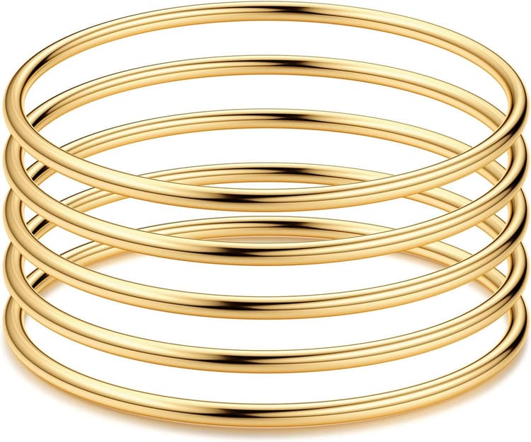 JeweBella 5 Pièces Bracelet Jonc pour Femme Fille en Acier Inoxydable Simple Style Poli Lisse Bracelet Argent/Or Empilables Bracelet pour Femme Meilleur Ami 3MM