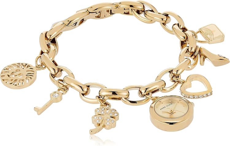 Anne Klein Montre-bracelet à breloques en or, ornée de cristaux premium pour femmes, 10/7604CHRM
