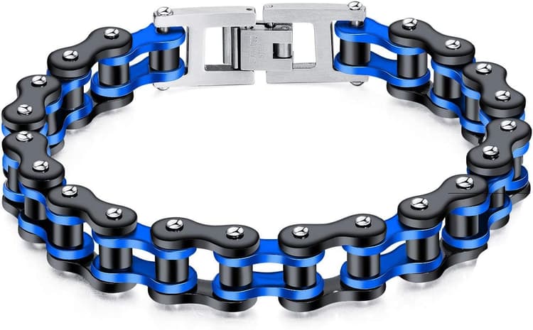 Homme Bracelet en Acier Inoxydable Bicolore Moto Chaîne Gourmette Style Motard Biker Bracelet Chaîne de Vélo B300