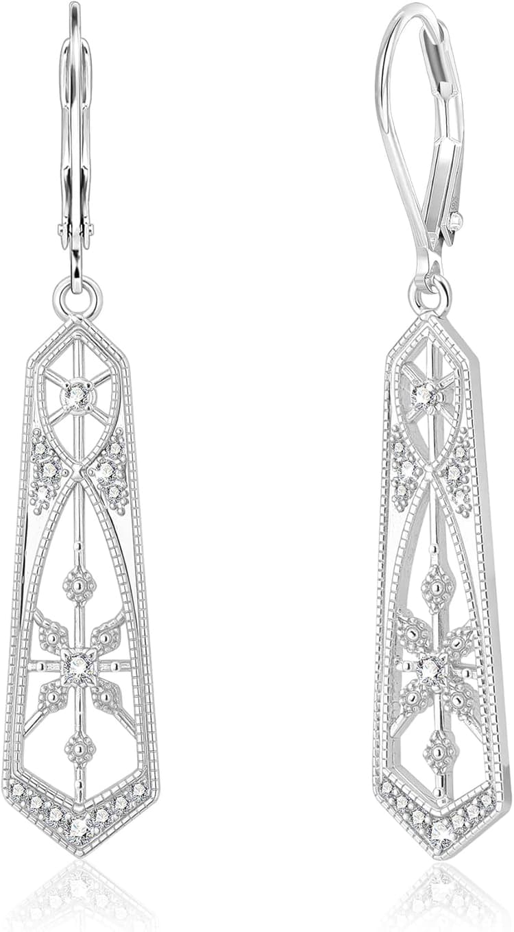 ALEXCRAFT Vintage Boucles d'Oreilles Argent Pendantes en Forme de Goutte Incrusté de Zircons Cubiques Brillants, 14K Vermeil/Sterling Argent Hypoallergène Bijoux Femmes Design Torsadé