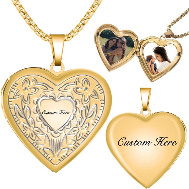 Cupimatch Collier Coeur Personnalisable avec Photo/Texte,Pendentif Cadre Photo Ouvrable Bijoux Tendance Plaqué,Cadeau Parfait pour Noël Valentin Fête des Mères