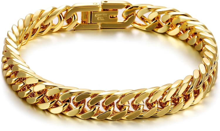 Bracelet Homme Argent Or Noir Gourmette Acier Inoxydable Chunky Chaîne Cubaine 8/12/17mm Maille Bracelets Personnalisable Bijoux Cadeau 18cm/20cm/22cm