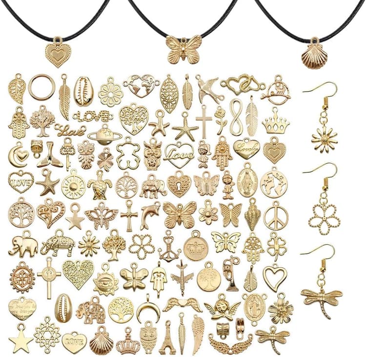 100 Pièces Breloques Creation Bijoux Mixte Charms Pendentifs DIY Collier Bracelet pour la Fabrication de Bijoux Lot en Vrac pour Création de Collier Bracelet