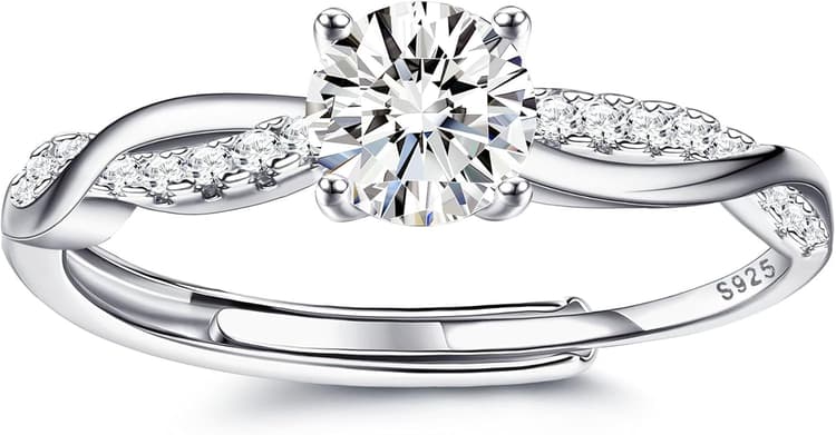 KRFY Bague Argent 925 pour Femme CZ Bague de fiançailles Promesse Bague d’éternité Mariage 925 Bague en Argent Réglable Bagues Ouvertes Réglables Bijoux Bague en Zircone Cubique pour Femme