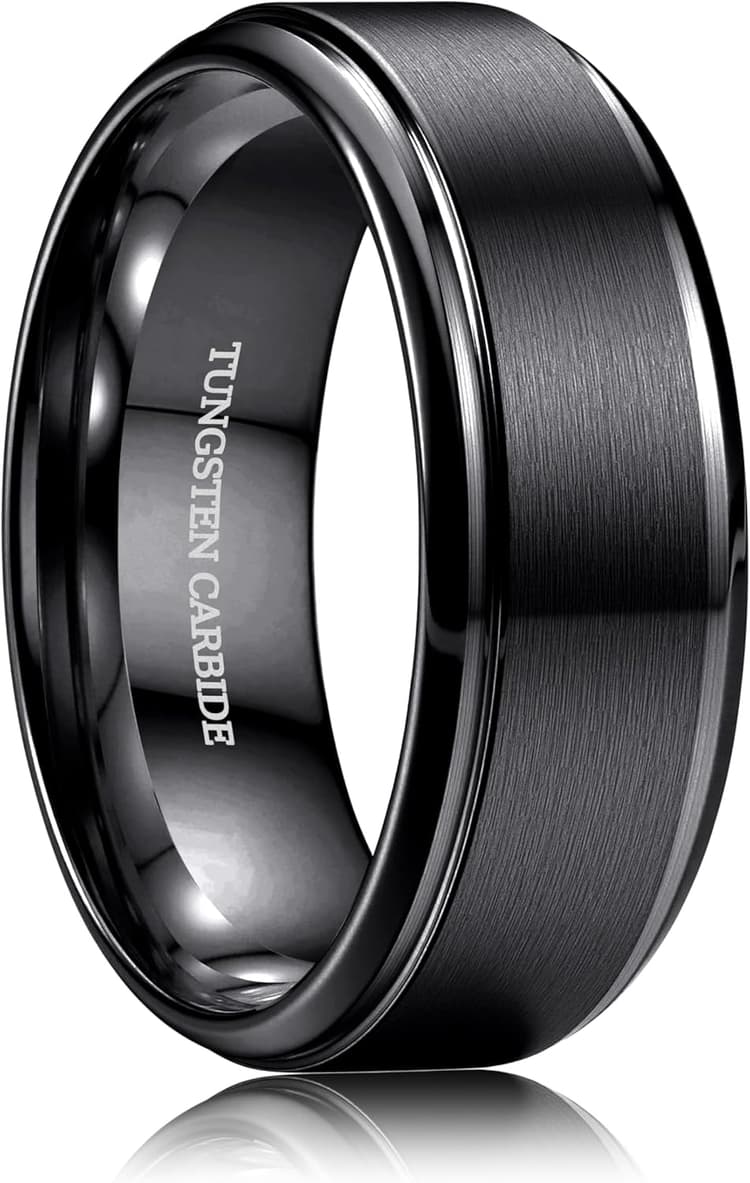 CASSIECA Bague Homme Femme Tungstène 8mm, Alliance Homme Bagues Anneau de Mariage/Fiançailles/d'Amitié/Bague Qualité Oro Argent Noir Bijoux de Mode, Taille 52(16.6)-72(22.9)