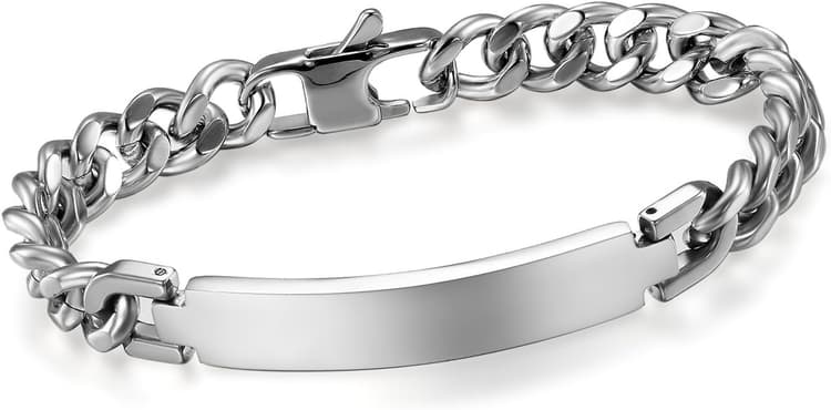 Cupimatch Bracelet Homme Personnalisé Chaîne Gourmette avec Plaque en Acier Inoxydable,Bracelet Polissage Réglable pour Homme Garçon,Cadeau pour Saint-Valentin Noël Anniversaire Fête des Pères