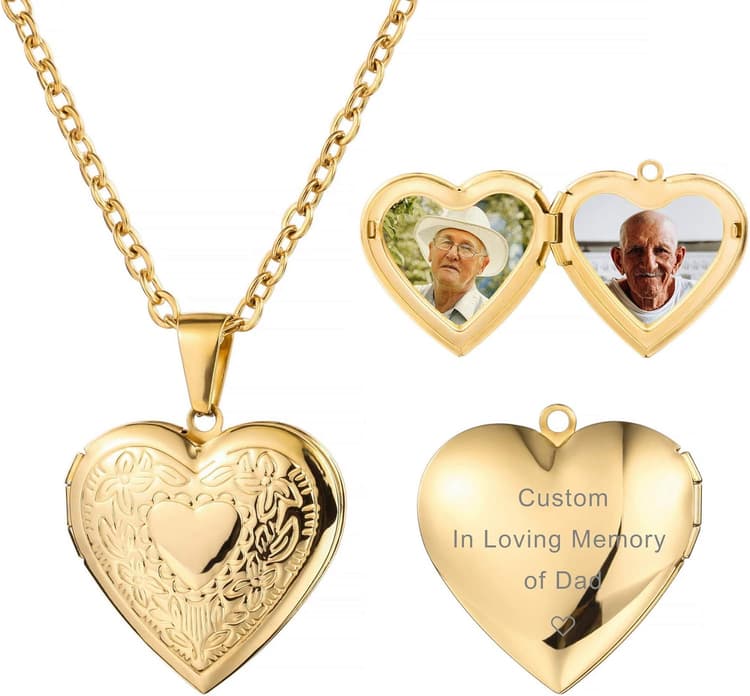 MeMeDIY Collier Médaillon Coeur Personnalisé Contient Une Photo Personnalisée Mémorial Image Gravure Texte pour Femmes Fille Maman Grand-Mère en Acier Inoxydable Chaîne Réglable Amour Pendentif