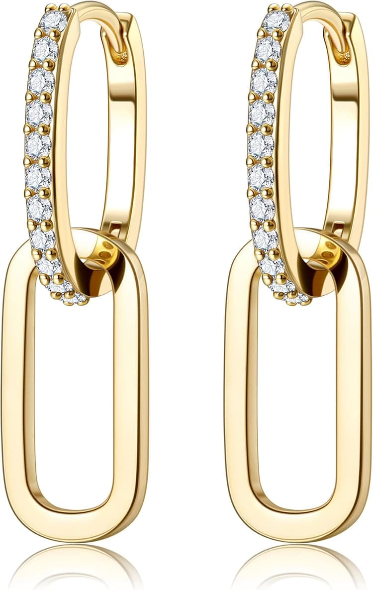 Dochais Boucles d'Oreilles pour Femmes Filles,Hypoallergénique Boucles d'Oreilles Grosses Créoles,14K Or Plaqué Clip boucle d'Oreille Hopp Earring