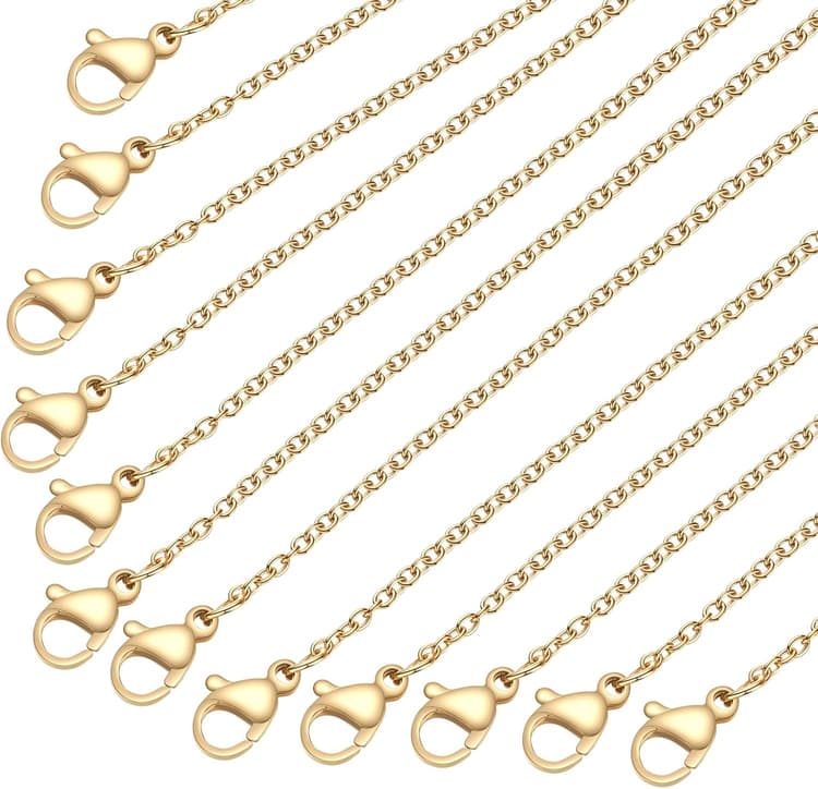 Stainless Steel Chain for Jewelry Making: LUCKYPADS Necklace Chains Bulk 1.5 mm Gold Plated Thin Chains 20 Pack Gold Cable Chains for Necklace Making (17 Inches)
