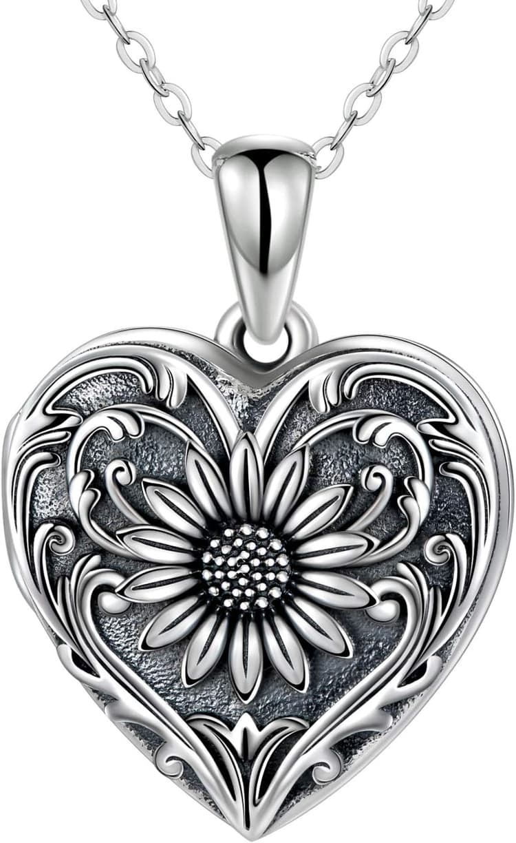 SOULMEET Personalized Silver Locket Necklace That Holds Pictures Photo Keep Someone Near to You, Memorial Custom Lockets Necklaces Letters Engraving for His Her