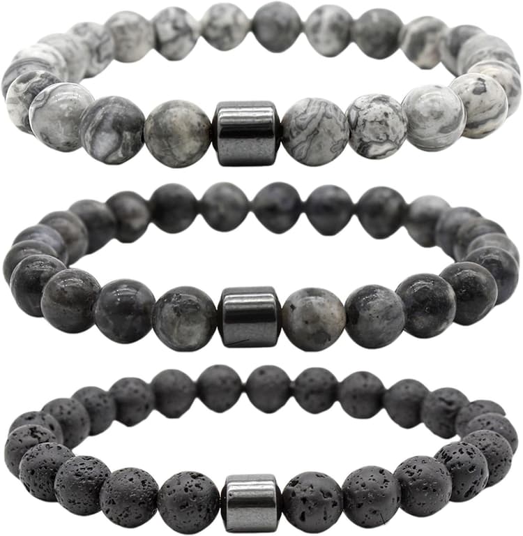 Map stone Stone Bracelet, Calming Style Bracelet,Adjustable Black Crystal Beaded Bracelet, Essential Oil-infused Bracelet Mens Bracelet Men Accessories Mens Fashion Pulseras
