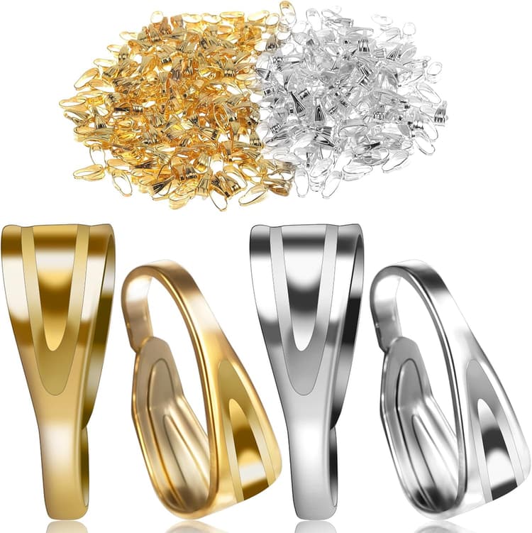 Lot de 400 boucles de pendentif en acier inoxydable - Fermoir coulissant pour collier - Argenté/Doré - Accessoires de bijouterie