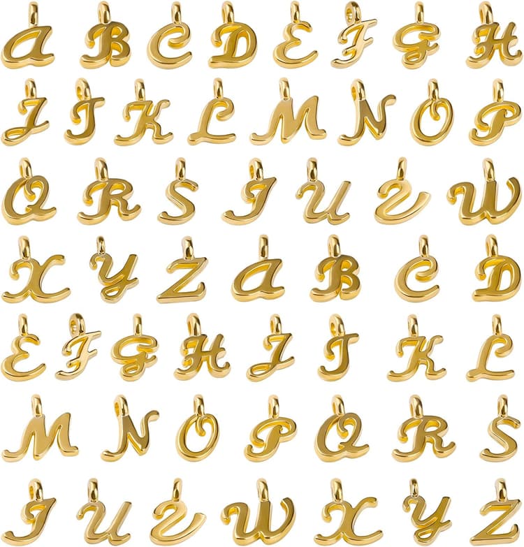 SAVITA 130 pièces ABC Lettre Charmes Mini Alphabet A-Z Alliage de Zinc Bracelet Collier Pendentifs pour la Fabrication de Bijoux à Bricoler Soi-Même (Or)