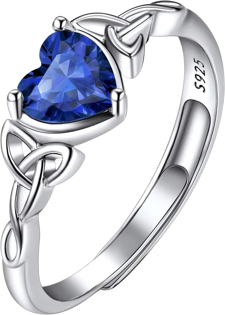 Suplight Bague Réglable Bague de Fiançailles Alliance pour Femme Fille Argent 925 Motif Noeud CeltiquePierre de Naissance Coeur Cadeau Anniversaire