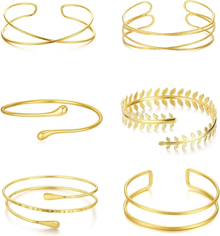 6 Pièces Bracelet Bras, Bracelet de Manchette pour Femme, Réglable Minimaliste Ensemble Bracelets, Bohème Doré Bijoux Bras, pour Fêtes Festivals et Mode Quotidienne