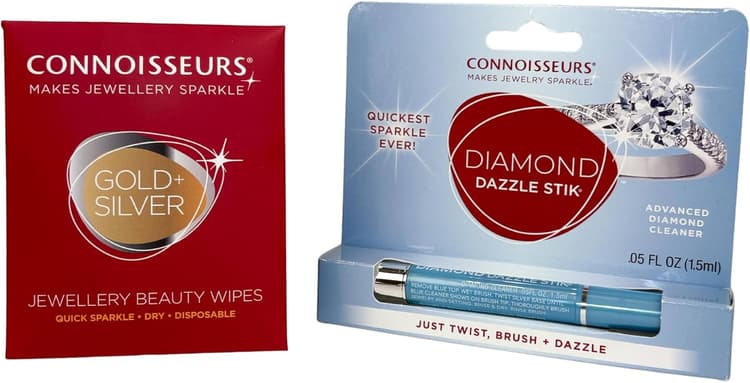 Connoisseurs Kit Nettoyant pour Bijoux | Diamond Dazzle Stick et 6 Lingettes de Nettoyage | Nettoyant pour bijoux Argent Or Diamants Platine