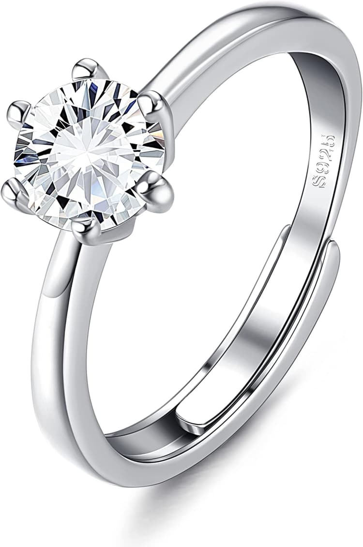 Bague Femme en Argent Sterling 925 Bague de Fiançailles Anneau D'Alliance Bague Argent Femme Zircon Incrusté Taille Ajustable Bijoux Femme Cadeau Anniversaire