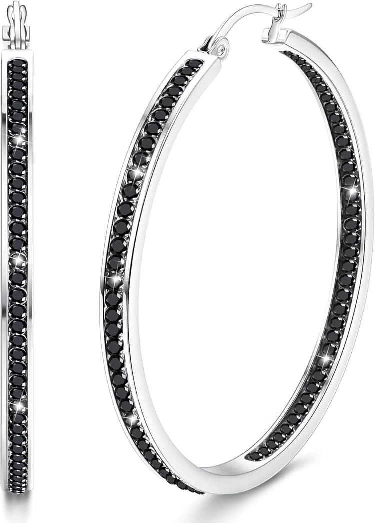 Diamday Grandes Boucles d'Oreilles Créoles en Acier Inoxydable pour Femmes - Multicolore Strass, Mignon Huggie - 35MM/40MM/50MM